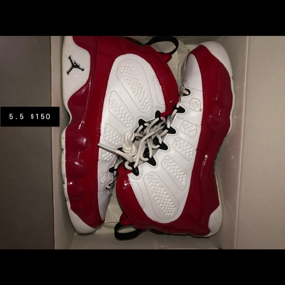 Red and white Jordan 9s